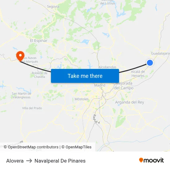 Alovera to Navalperal De Pinares map
