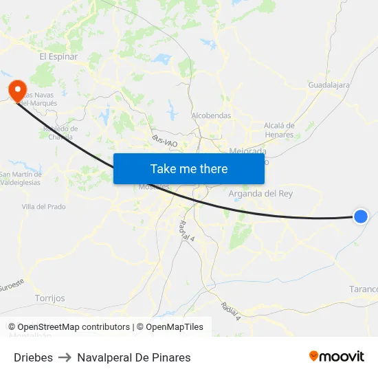 Driebes to Navalperal De Pinares map