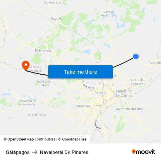 Galápagos to Navalperal De Pinares map
