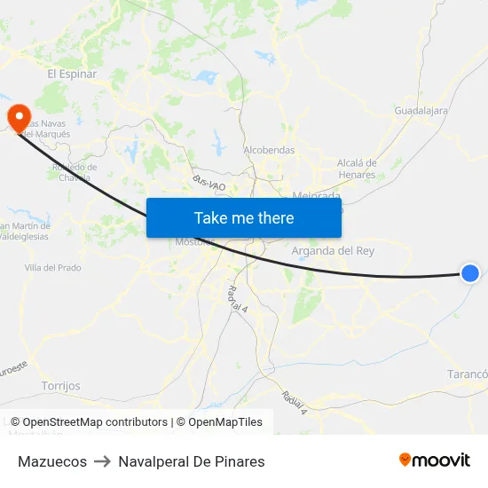 Mazuecos to Navalperal De Pinares map