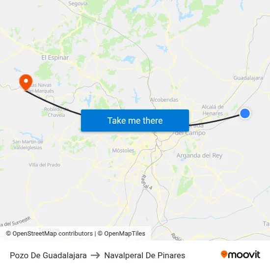 Pozo De Guadalajara to Navalperal De Pinares map