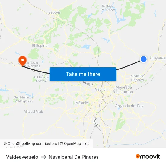 Valdeaveruelo to Navalperal De Pinares map