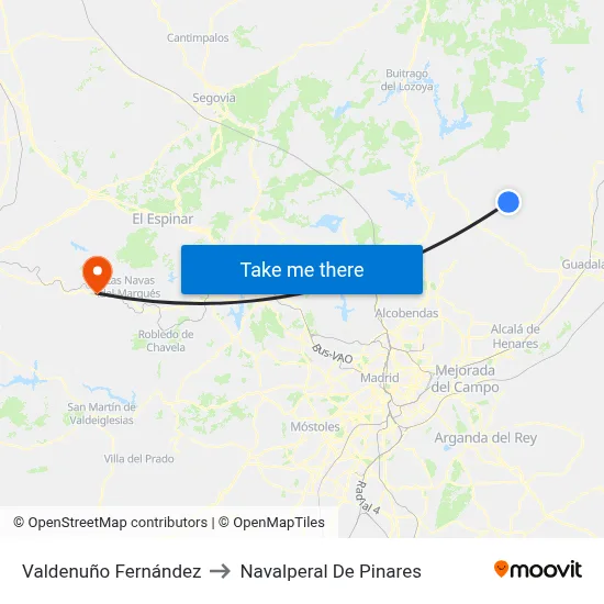 Valdenuño Fernández to Navalperal De Pinares map