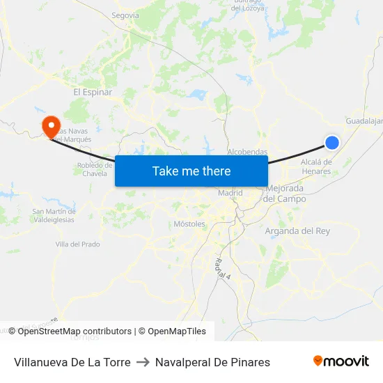 Villanueva De La Torre to Navalperal De Pinares map