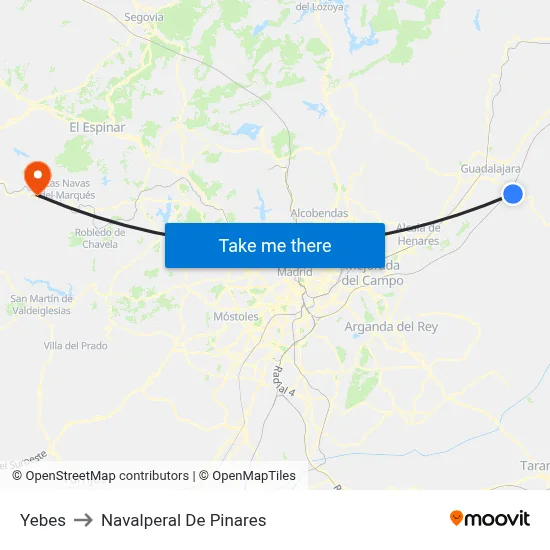 Yebes to Navalperal De Pinares map