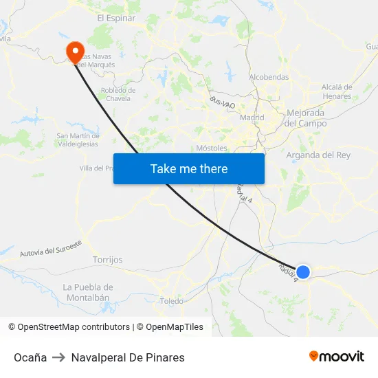 Ocaña to Navalperal De Pinares map