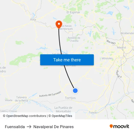 Fuensalida to Navalperal De Pinares map