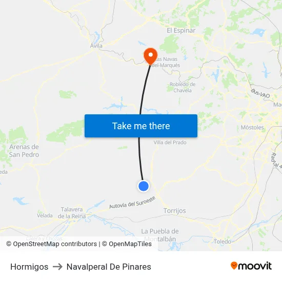 Hormigos to Navalperal De Pinares map