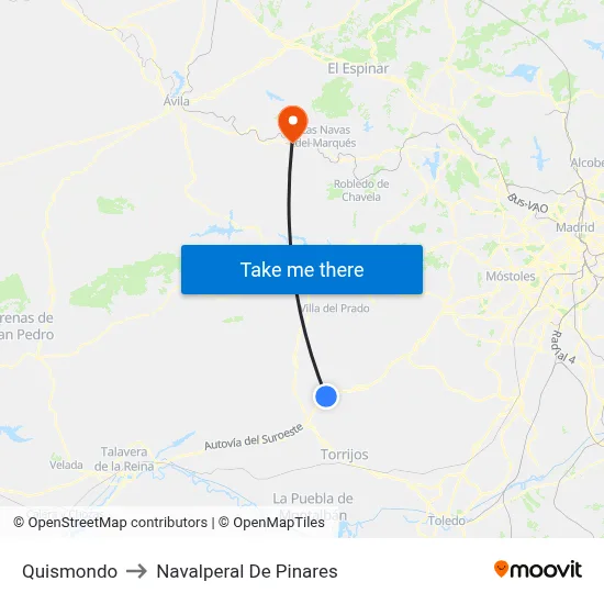Quismondo to Navalperal De Pinares map