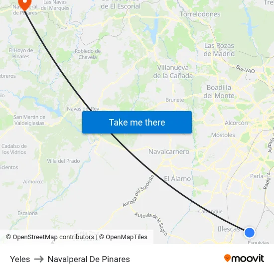 Yeles to Navalperal De Pinares map