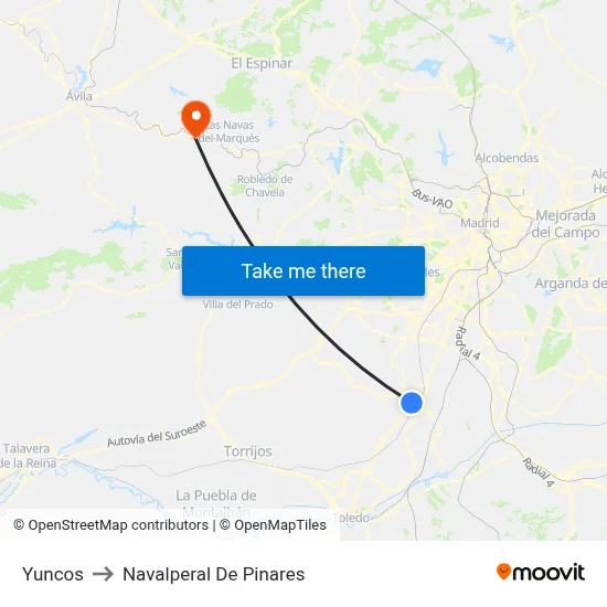 Yuncos to Navalperal De Pinares map