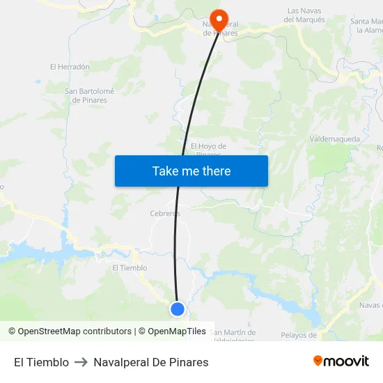 El Tiemblo to Navalperal De Pinares map