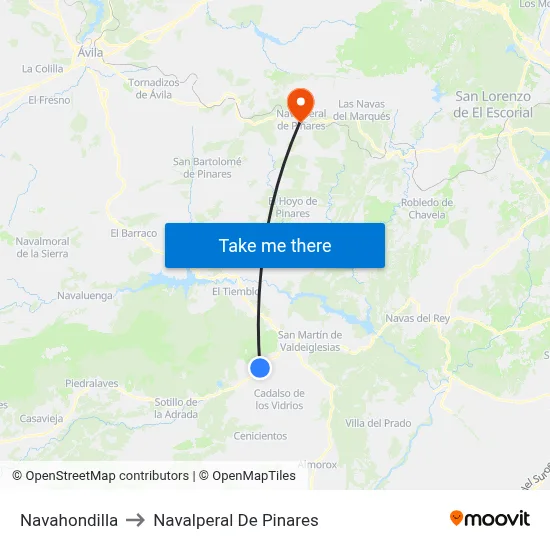 Navahondilla to Navalperal De Pinares map