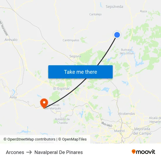 Arcones to Navalperal De Pinares map