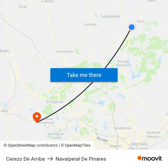Cerezo De Arriba to Navalperal De Pinares map
