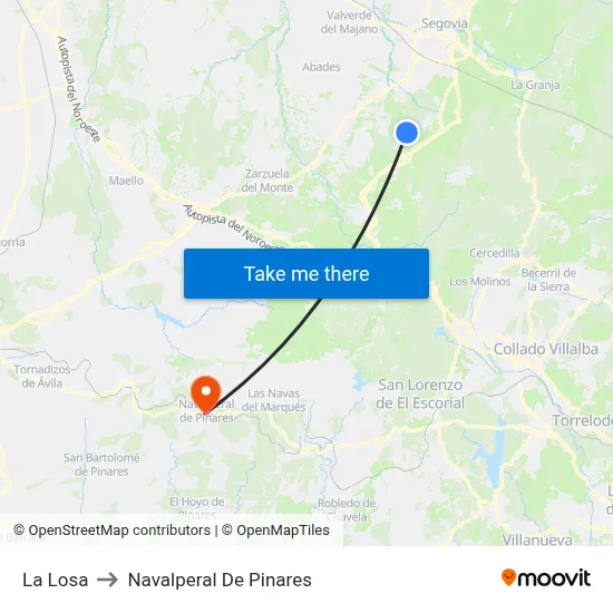La Losa to Navalperal De Pinares map
