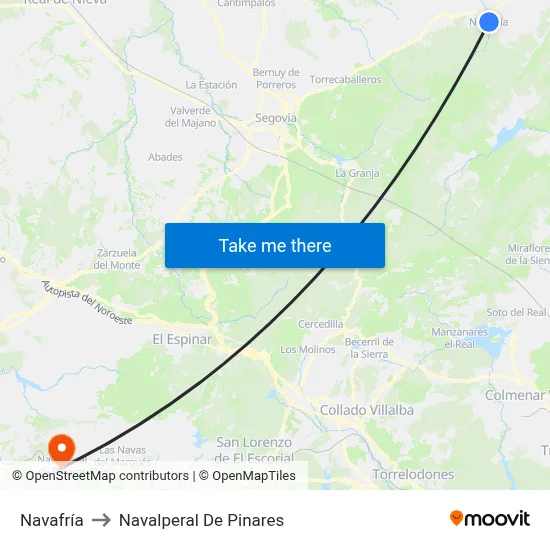 Navafría to Navalperal De Pinares map