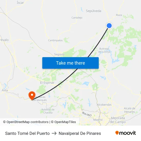 Santo Tomé Del Puerto to Navalperal De Pinares map