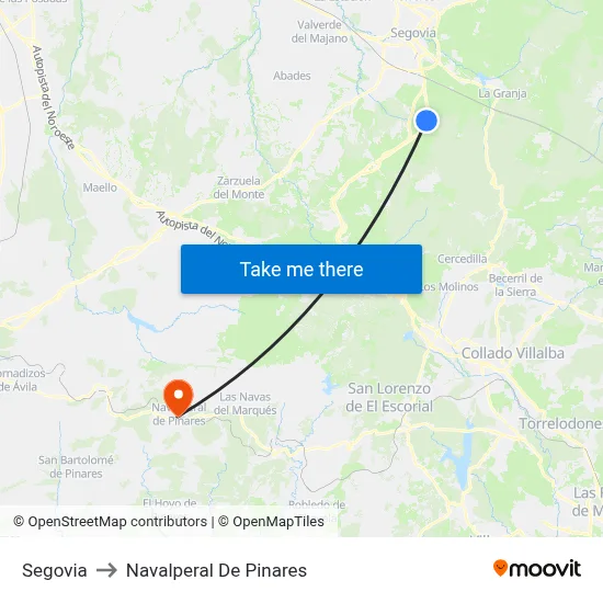 Segovia to Navalperal De Pinares map