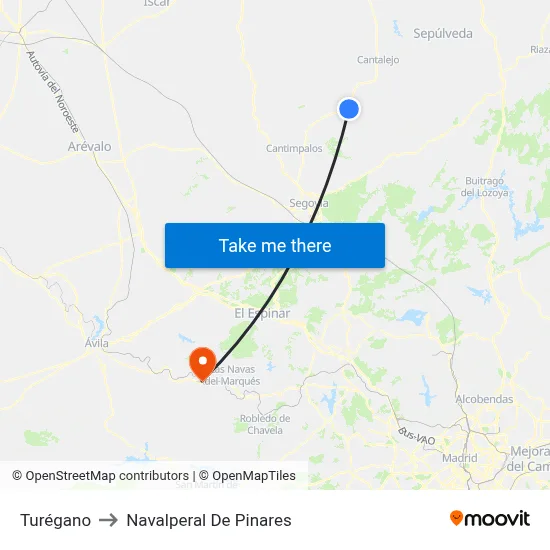 Turégano to Navalperal De Pinares map