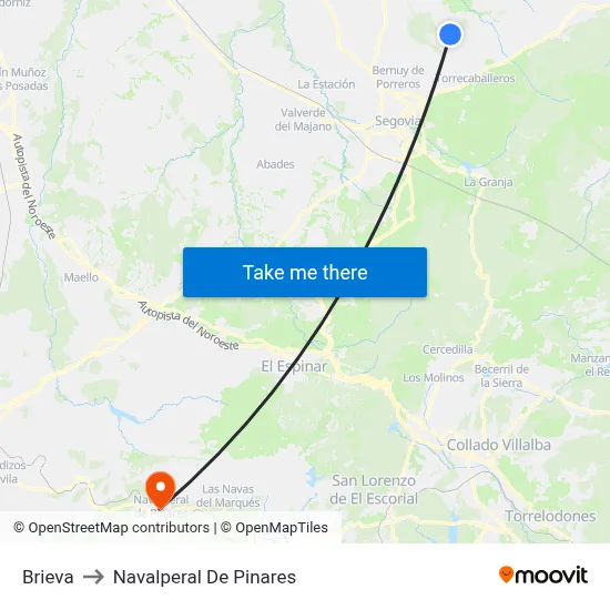 Brieva to Navalperal De Pinares map