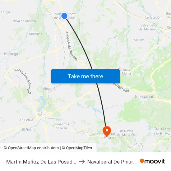 Martín Muñoz De Las Posadas to Navalperal De Pinares map