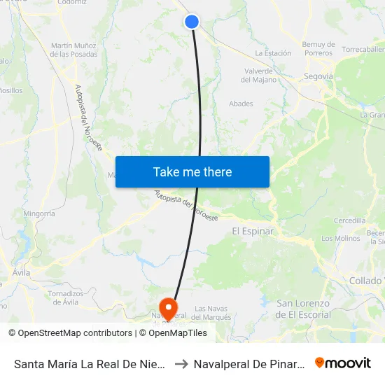Santa María La Real De Nieva to Navalperal De Pinares map