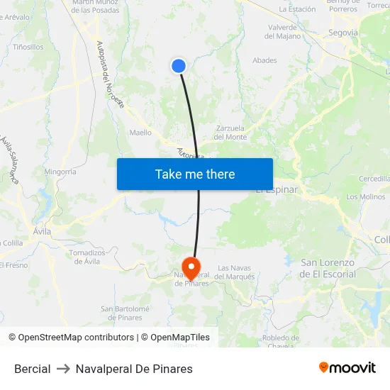 Bercial to Navalperal De Pinares map