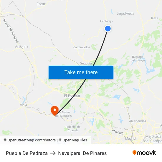 Puebla De Pedraza to Navalperal De Pinares map