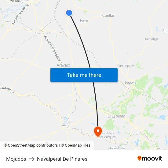 Mojados to Navalperal De Pinares map