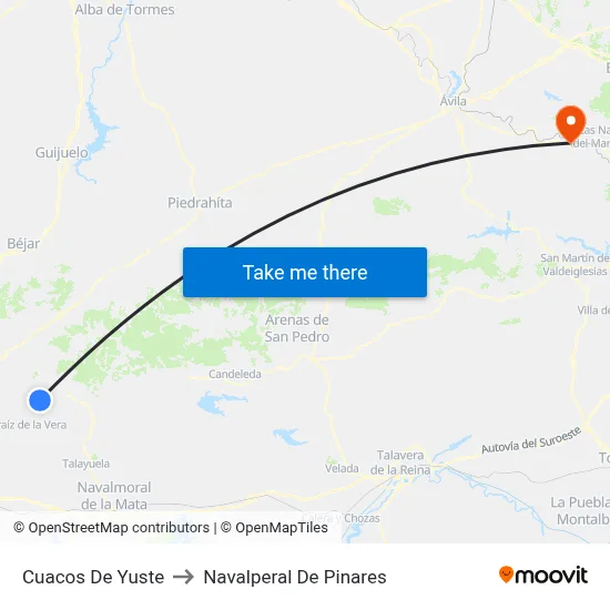 Cuacos De Yuste to Navalperal De Pinares map