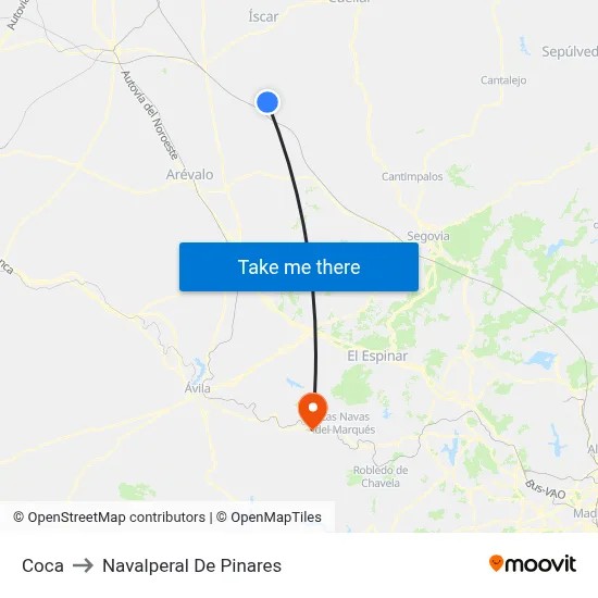 Coca to Navalperal De Pinares map