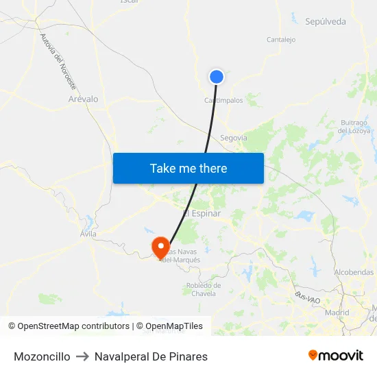Mozoncillo to Navalperal De Pinares map