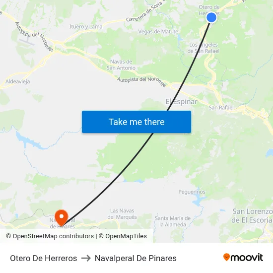 Otero De Herreros to Navalperal De Pinares map