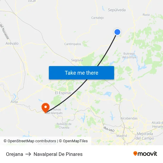 Orejana to Navalperal De Pinares map