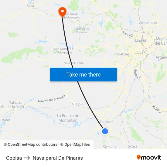 Cobisa to Navalperal De Pinares map
