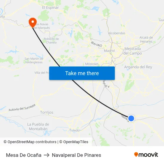 Mesa De Ocaña to Navalperal De Pinares map