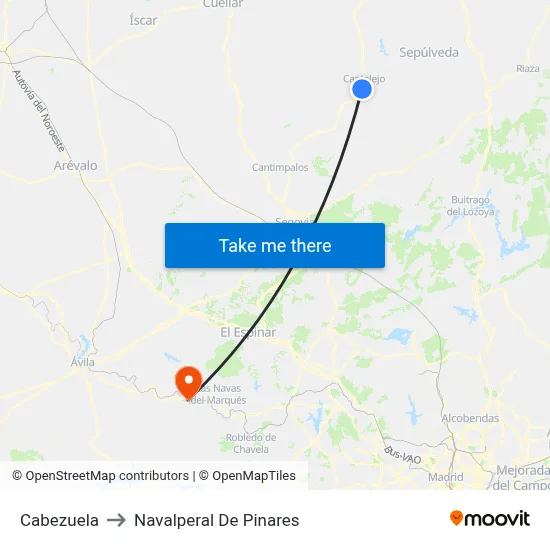 Cabezuela to Navalperal De Pinares map
