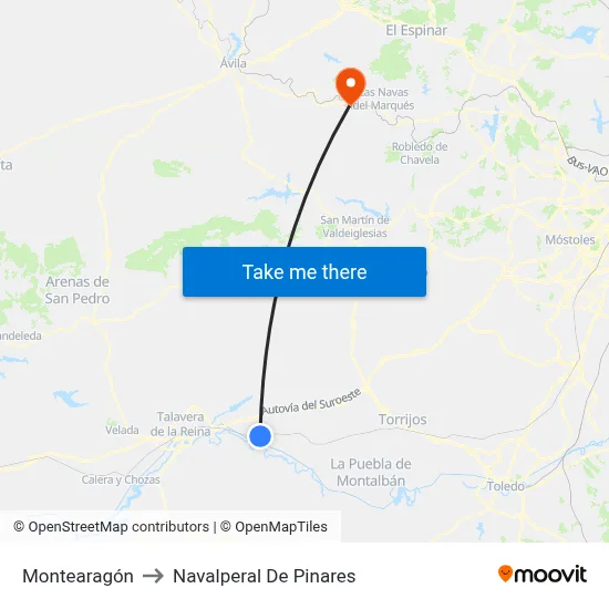 Montearagón to Navalperal De Pinares map
