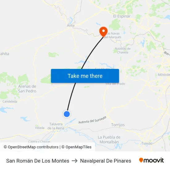 San Román De Los Montes to Navalperal De Pinares map
