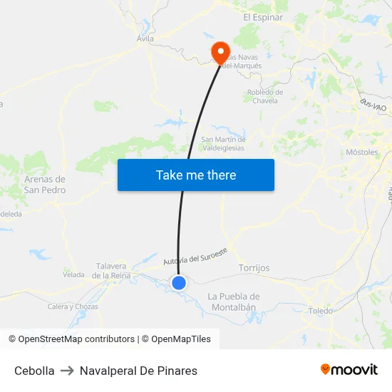 Cebolla to Navalperal De Pinares map