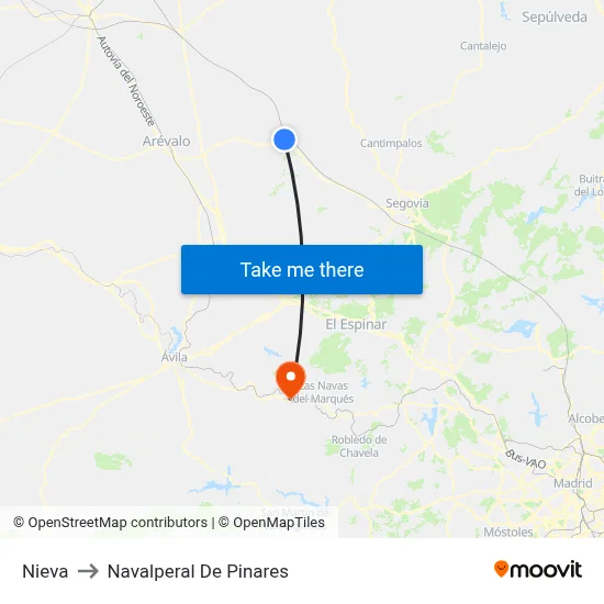 Nieva to Navalperal De Pinares map