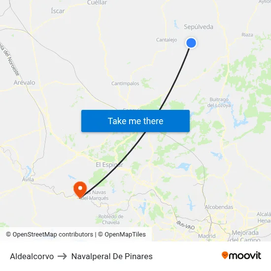 Aldealcorvo to Navalperal De Pinares map