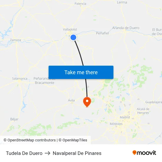 Tudela De Duero to Navalperal De Pinares map