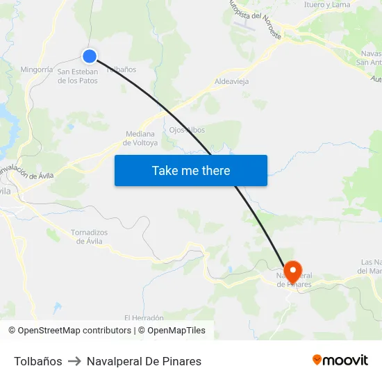 Tolbaños to Navalperal De Pinares map