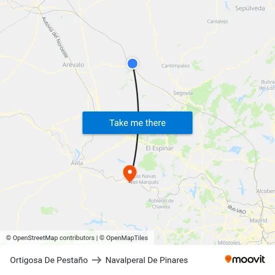 Ortigosa De Pestaño to Navalperal De Pinares map