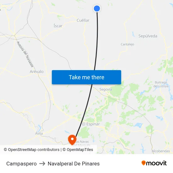 Campaspero to Navalperal De Pinares map