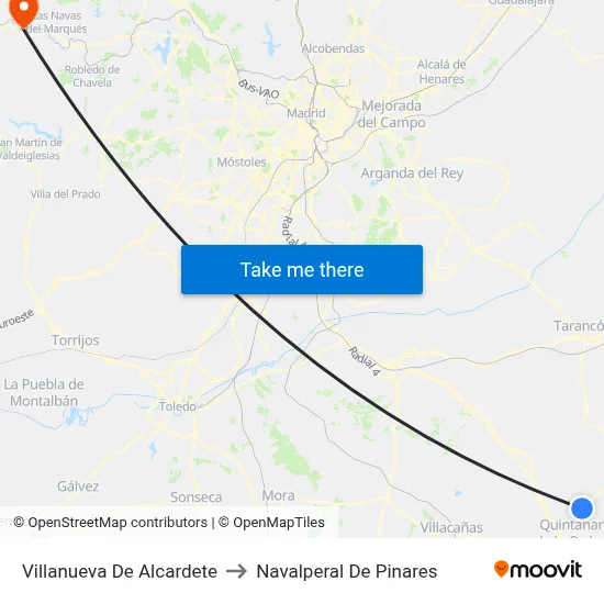 Villanueva De Alcardete to Navalperal De Pinares map
