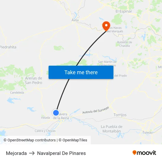 Mejorada to Navalperal De Pinares map