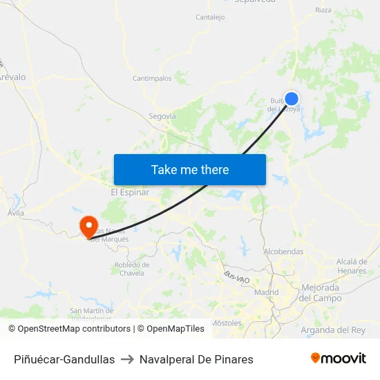 Piñuécar-Gandullas to Navalperal De Pinares map